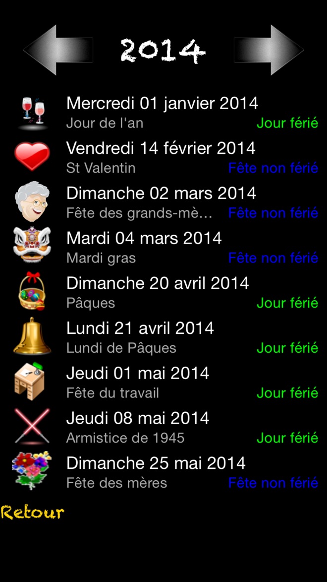 French Holidays and Name Days · iPhone screenshot 2